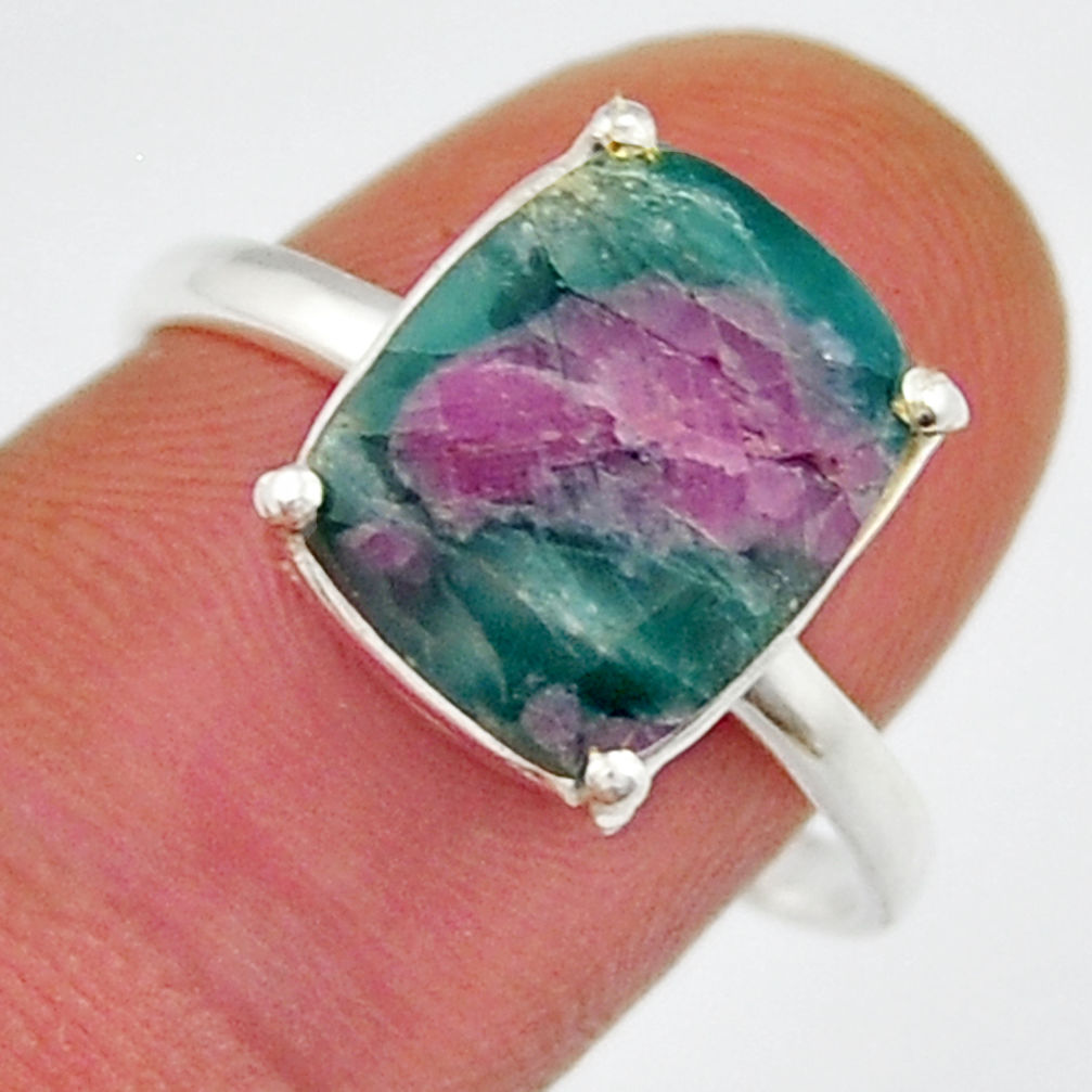 5.43cts faceted natural pink ruby in fuchsite octagan silver ring from Gemexi