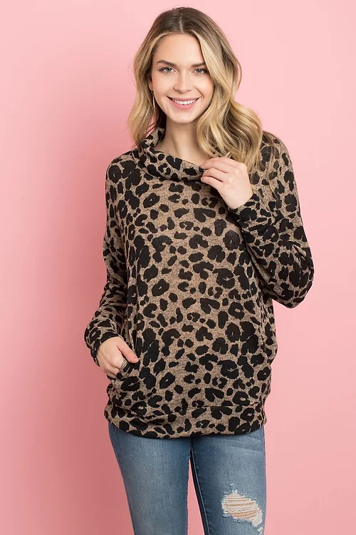 Cowl Neck Leopard Sweater With Inseam Pocket from KPFC Company Limited