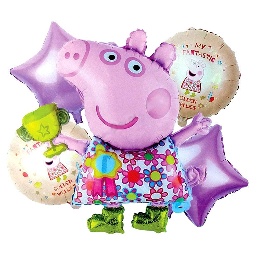 Peppa Pig Cartoon Theme Foil Balloons 5 Pcs Set for Birthday, Parties, Celebrations, Anniversary, Event Festive Decorations From KriShiv Decorations from KriShiv Decorations