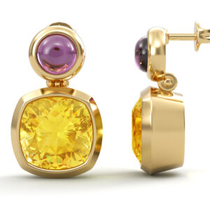 Cabochon Cut Amethyst And Cushion Citrine Semi Precious Gemstone Dangle Earring  from Silvesto India-Jewelry Manufacturer