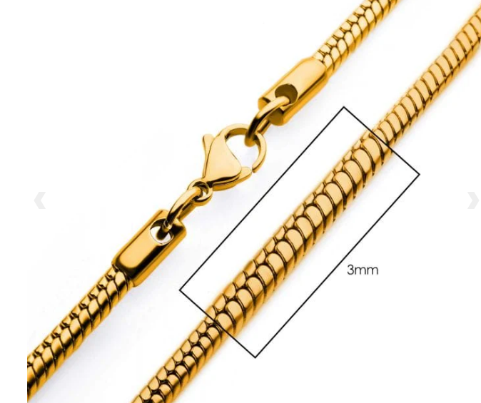 Gold Ion Plated Stainless Steel 3mm Rope Chain from Inox Jewelry