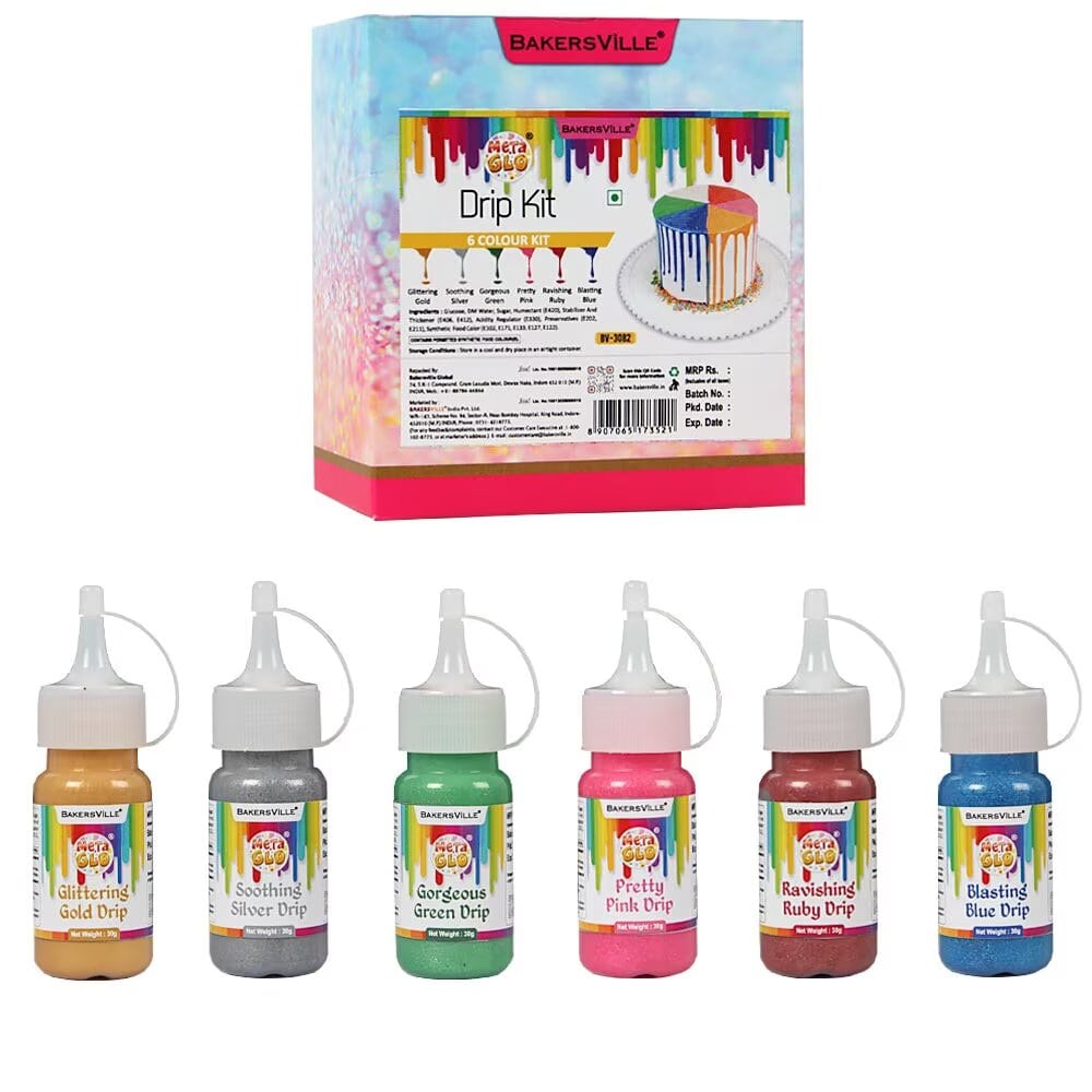 Pack of 6 MetaGlo Cake Decorating Sparkling Drip Assorted Kit - Divena In