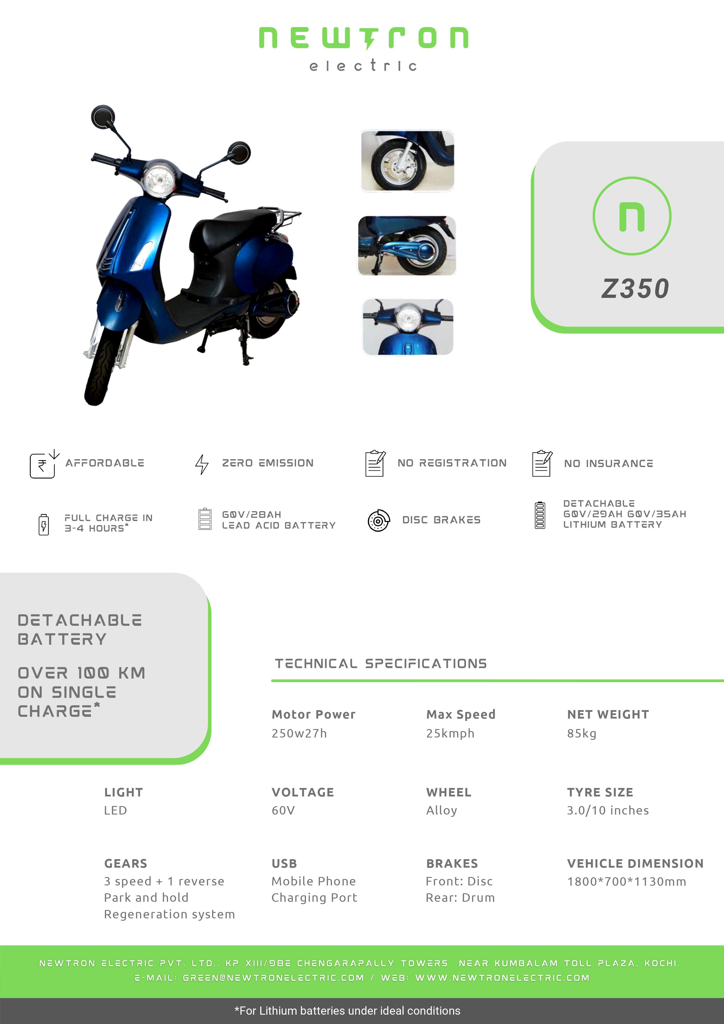“Newtron” Low speed electric scooters Z350 60v28ah - No Registration/License Required from Newtron Electric Private Limited