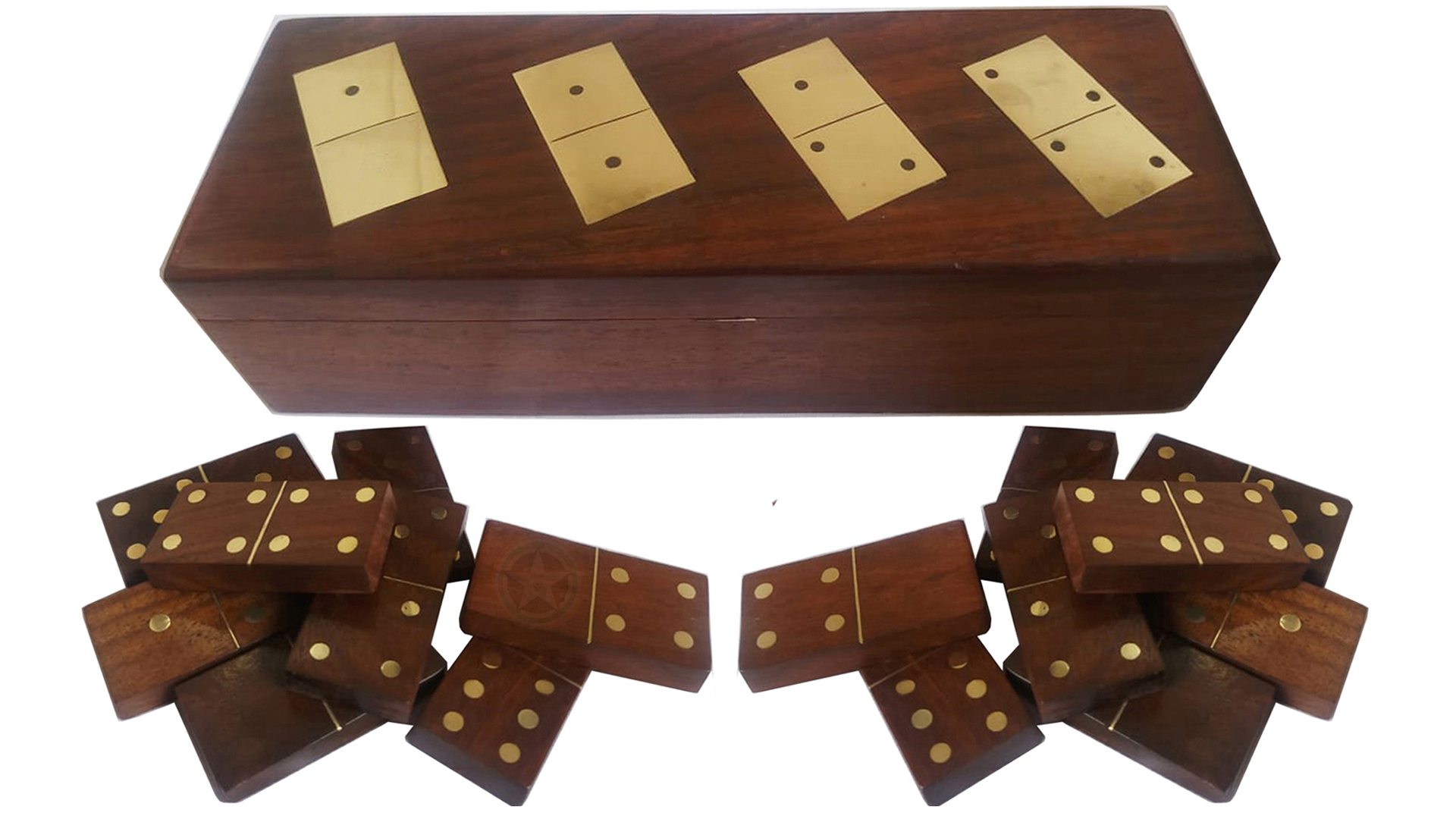 WORLD STAR INDIA Wooden Dominoes game | Dominoes Game Indoor | Outdoor Game | Set 28 Dominoes 3D Game (0+ Years) for Kids & Adults Game Gift Item, Best No-1 Quality Wood Brass Inlay Work Made In India from World Star India