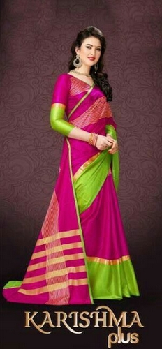 Karishma Plus Pink And Green Cotton Saree from Manasa Handloom & Textiles