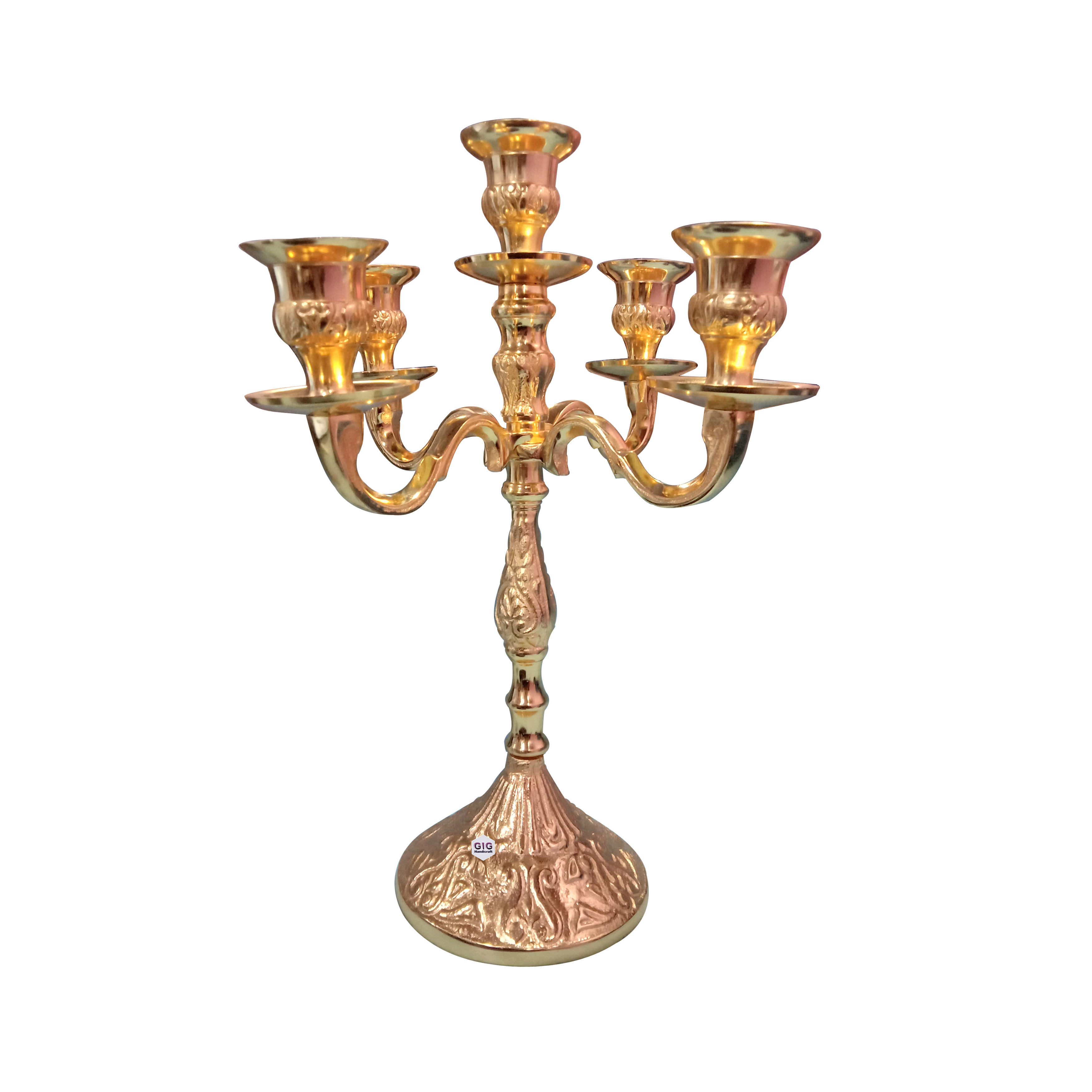 5 Arm Aluminium Ambose Candle Holder Tealight Holder Candle Stand Tabletop ( Gold) from GIG Handicrafts