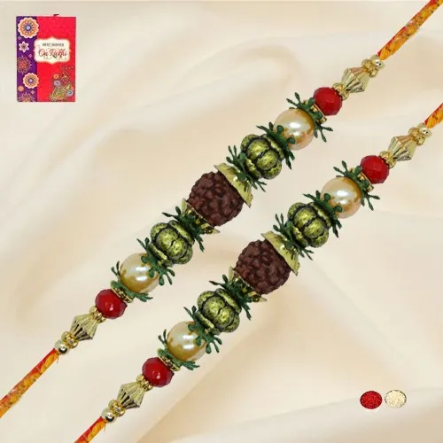 Attractive Rudraksha Rakhi Pair with Roli Chawal 