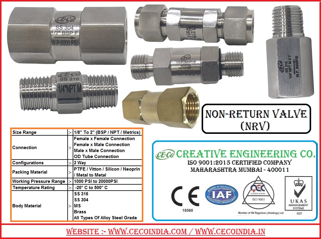 NON RETURN VALVE (NRV) from CREATIVE ENGINEERING CO.