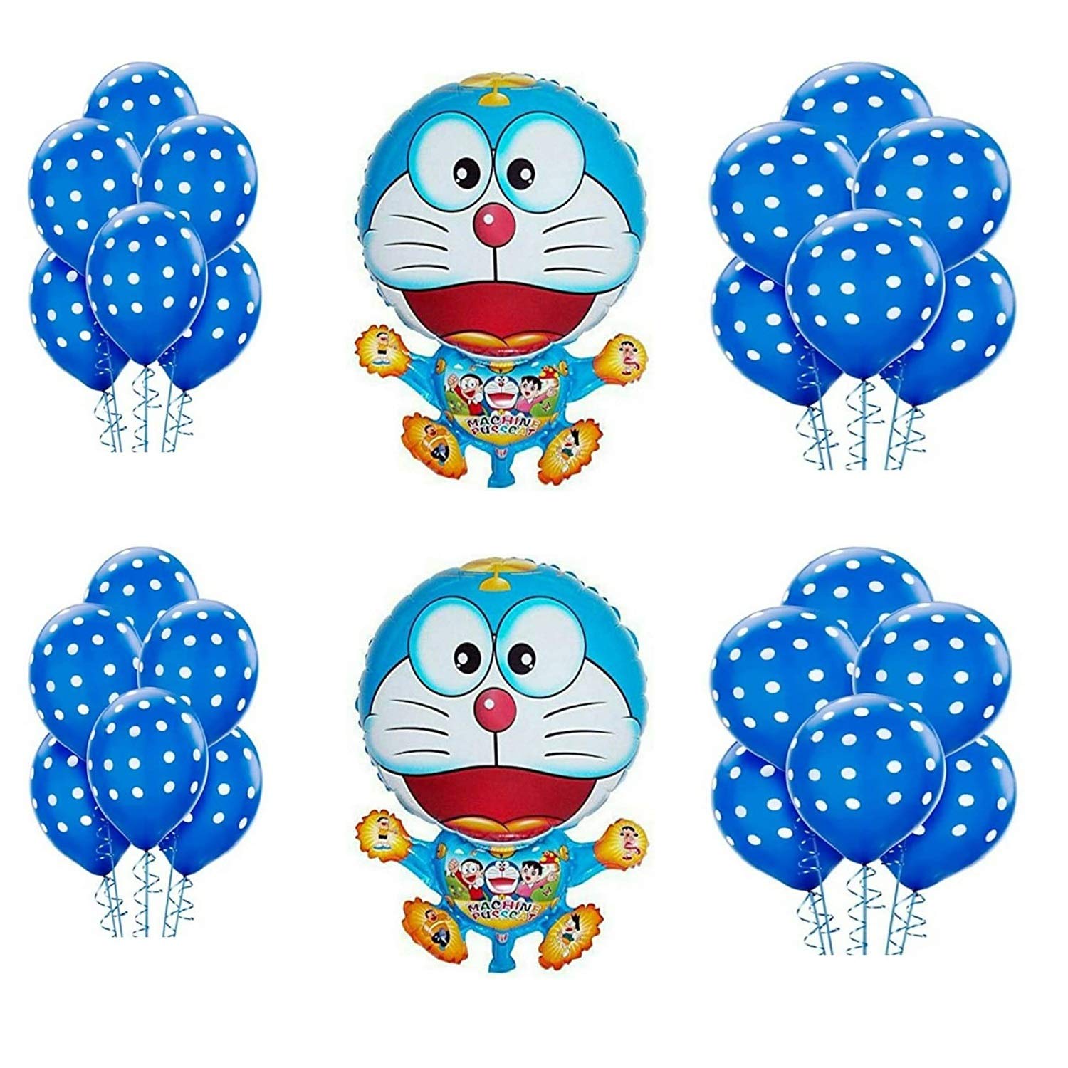 Pack of 12 Doremon Cartoon Characters with Blue Polka Dot Balloons Combo (2 Doremon + 10 Polka Dot Balloons) for Birthday, Parties, Celebrations, Anniversary, Event Festive Decorations From KriShiv Decorations from KriShiv Decorations