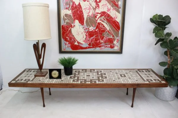 Mid Century Modern Tile Top Coffee Table Long