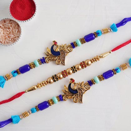 Two Peacock Rakhi and Beaded Rahi Set from Send Rakhi worldwide