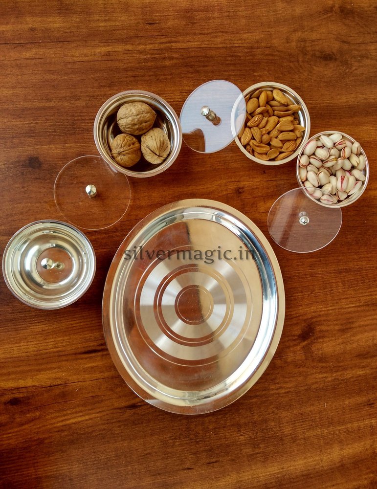 Oval Size Silver Plated Dry Fruit Bowl Set from Silver Magic Products