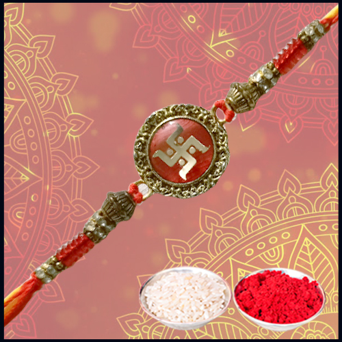 Premium Delicate Swastik Rakhi with Beads from Rakhi Store