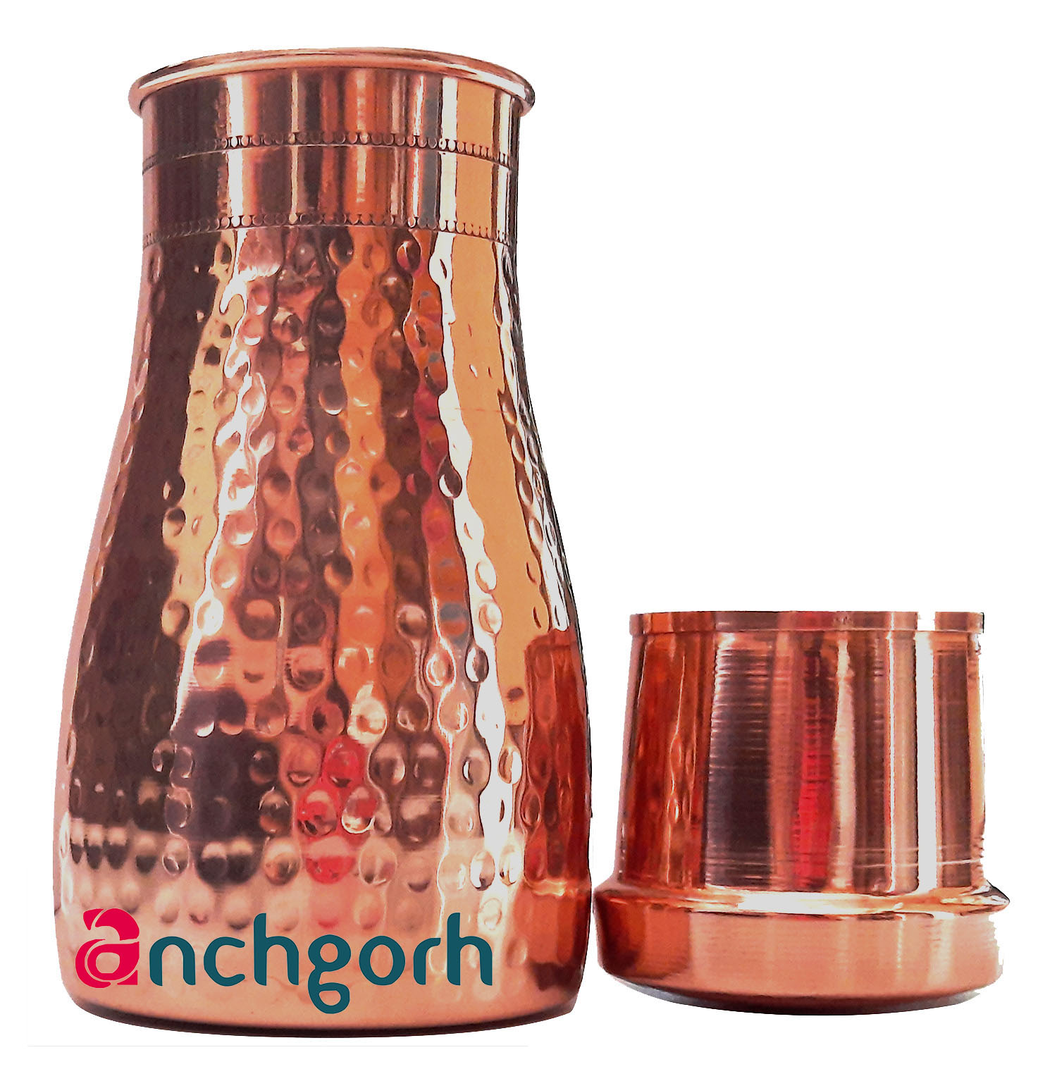 Anchgorh Bedroom Copper Bottle with Inbuilt Glass, Copper Sugar Pot/jar Hammered from Anchgorh
