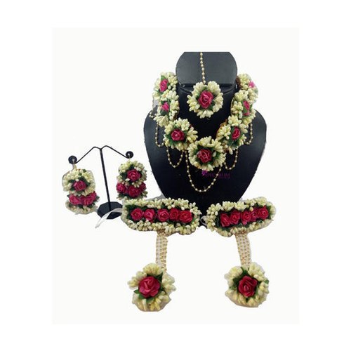 Floret Red White Gota Patti Jewellery Set