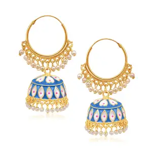 Latest Blue and White colour With pearl drop Ring Jhumka Earrings from Apara Jewels