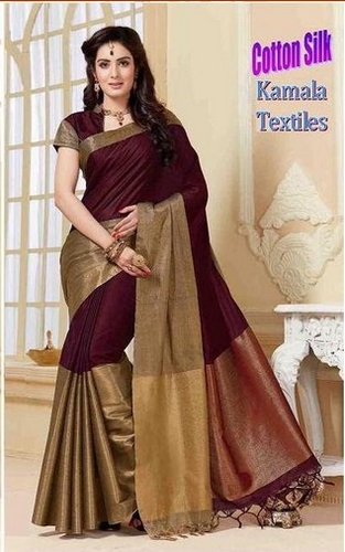 Black And Golden Color Cotton Silk Saree from Manasa Handloom & Textiles