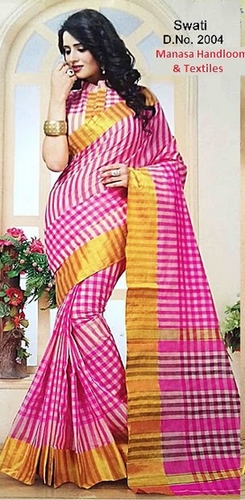 Pink With Golden Printed Cotton Saree