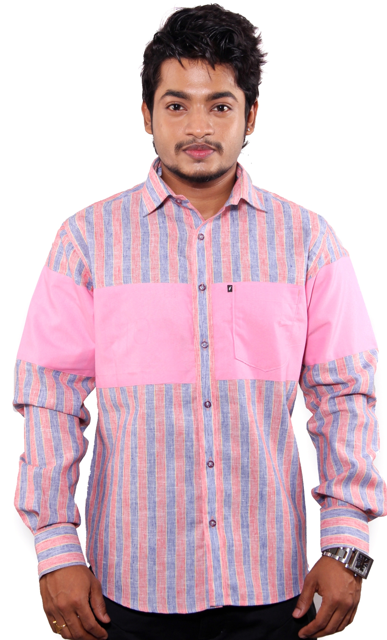 Men's Casual Pink Lilen Stripe Shirt from FAVIO & BLACK TRUFFLE