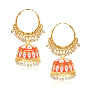 Latest Orange and White colour With pearl drop Ring Jhumka Earrings from Apara Jewels