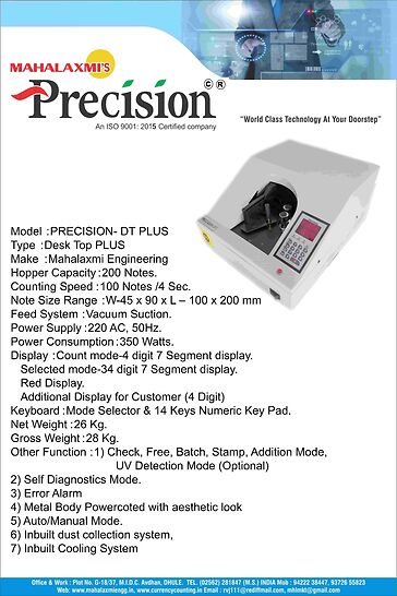 bundal note counting machine Precision DT Plus from Mahalaxmi Engineering