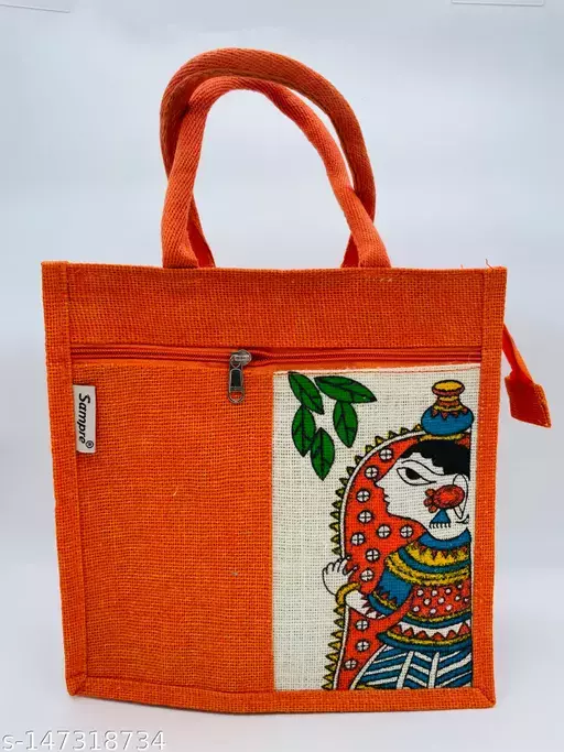 High Quality Jute Shopping Grocery Bag Multipurpose Lunch Bag with Zip(color may vary) from M.S.EXPORTS     (The Luxury Design)