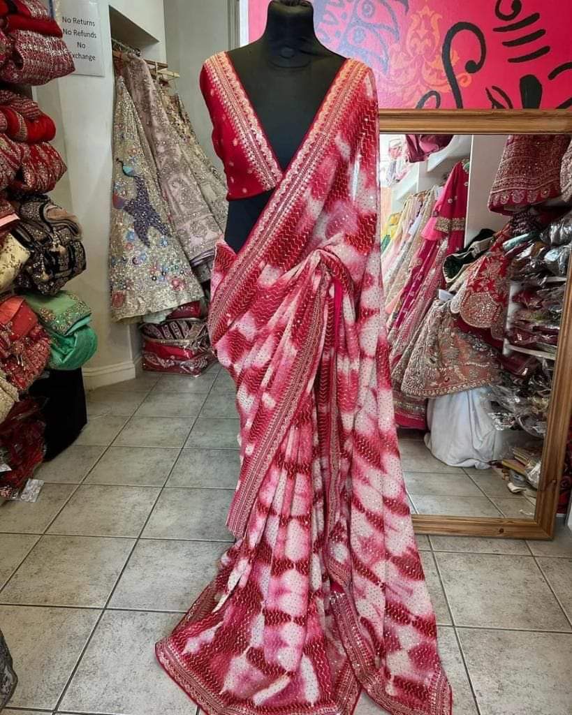 Beautiful sibbori print in heavy Vichitra Silk Sarees