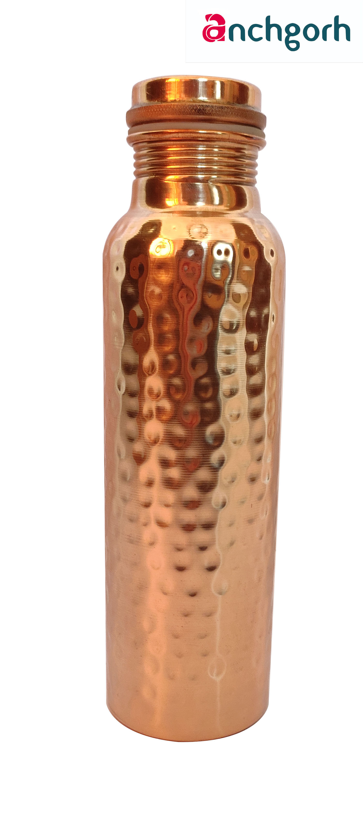 Anchgorh Hammered Copper Bottles for Water, Copper Water Bottle, Ayurvedic Copper Bottle, 950 ML, Set of 1 from Anchgorh