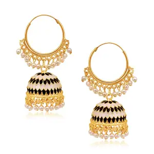 Latest Black and White colour With pearl drop Ring Jhumka Earrings from Apara Jewels