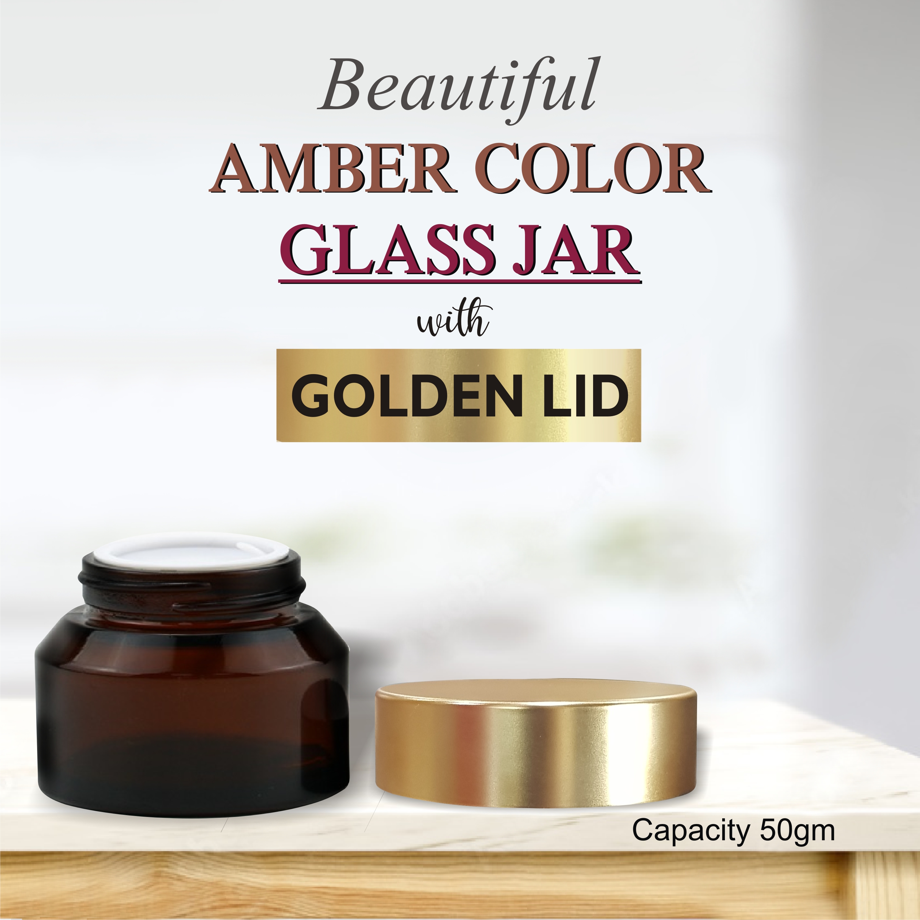 Beautiful Amber Color Glass Jar with Golden Led from Zenvista Meditech Pvt. Ltd.