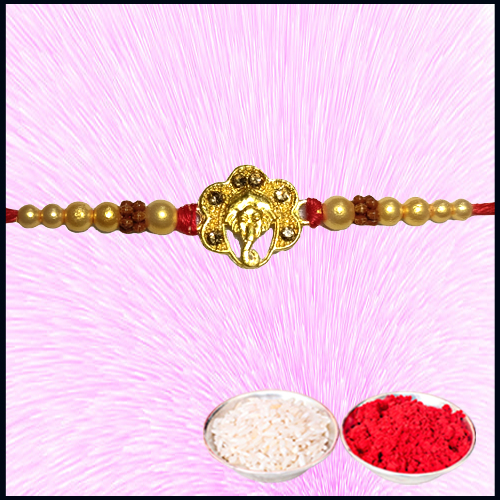 Golden Ganesh Rakhi with Pearl Beads from Rakhi Store