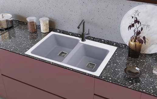 Quartz Skarmory Grey Dual White Sink from Eldorado Stone✅