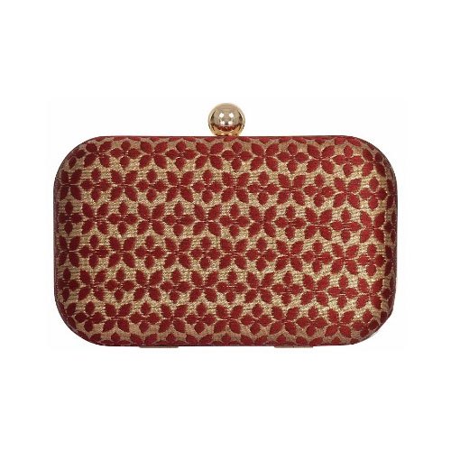 Azzra Red and Golden Silk Evening Box Clutch from Azzra World