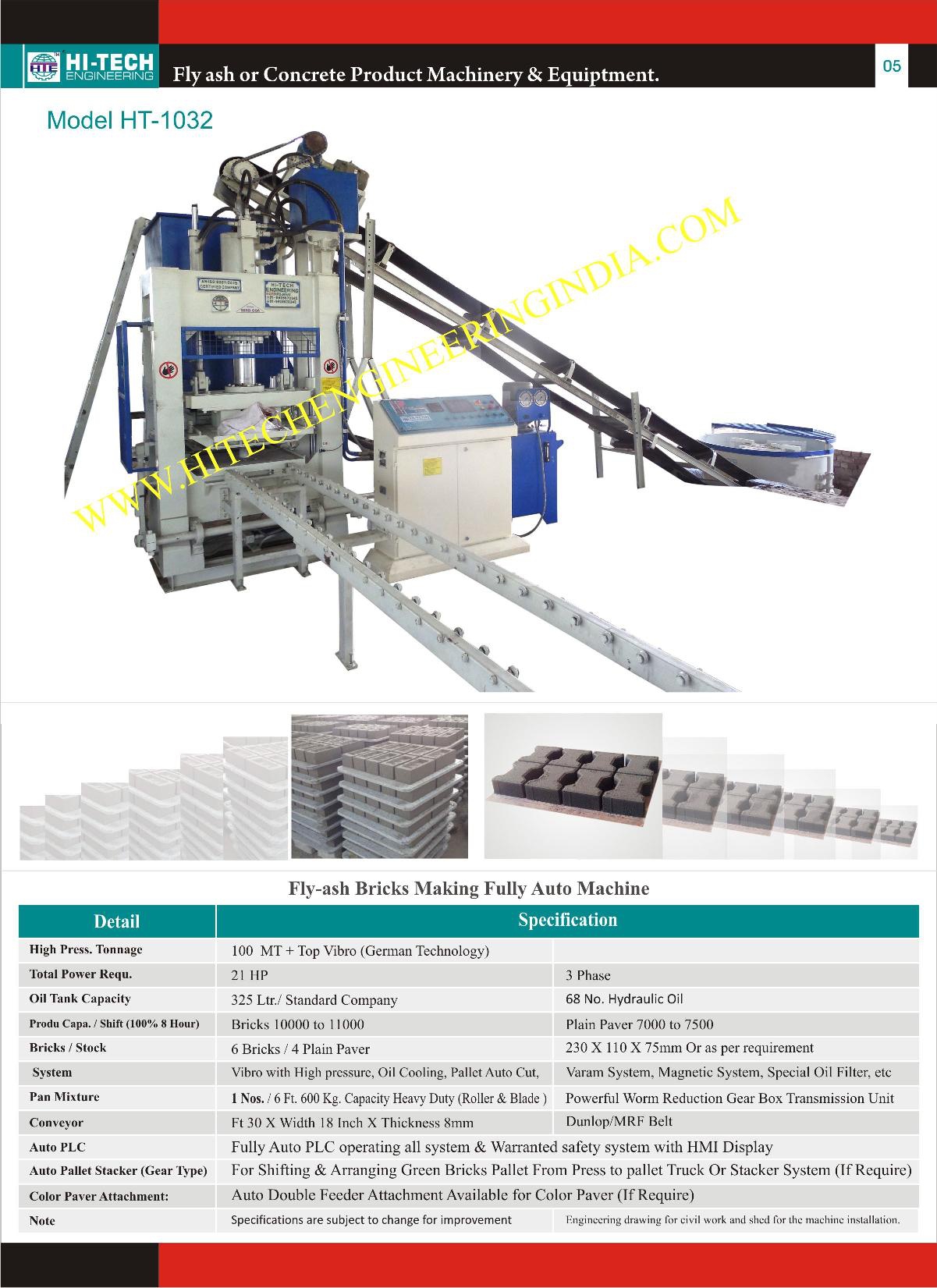 Fly ash bricks making fully auto machine from Hi Tech Engineering