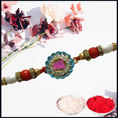 Premium Bhai Stone Rakhi with Pearl Beads from Rakhi Store
