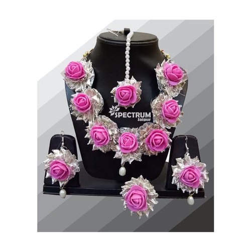 Pink Silver Gota Patti Jewellery Set from Bharat Sales