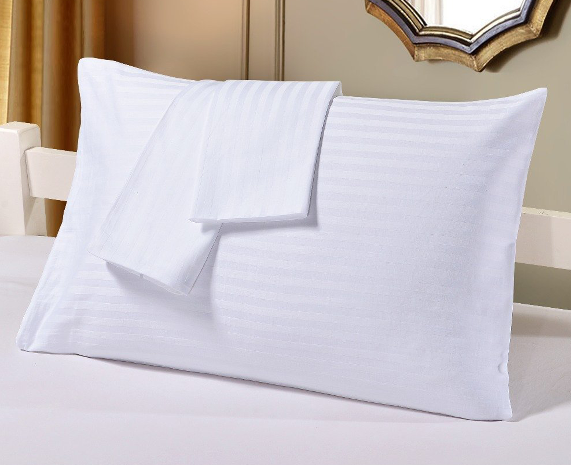 Rekhas Premium Cotton Pillow Cases | Pure Cotton 400 TC Pillow-Covers | Ultra Soft & Smooth | Satin Stripe | 20 x 30 Inches | 1 Piece | White Color from Rekhas House of Cotton Pvt. Ltd