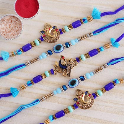 Auspicious Blue Rakhi Set of 5 from Send Rakhi worldwide