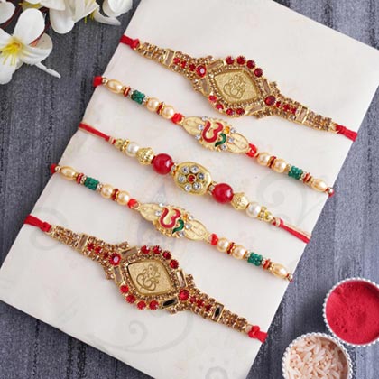 Designer Golden Rakhi Set for Brothers from Send Rakhi worldwide