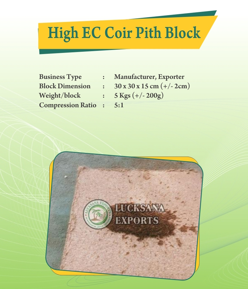 High EC Coir Pith Blocks from Lucksana Exports