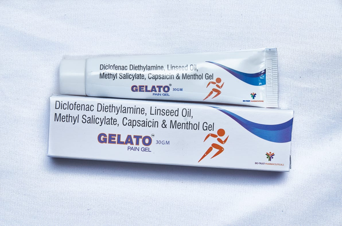 Gelato ||  Diclofenac Diethylamine ,Linseed Oil , Methyle Salicylate , Capsaicin & Menthol Gel  30gm from Bio Trust Pharmaceuticals