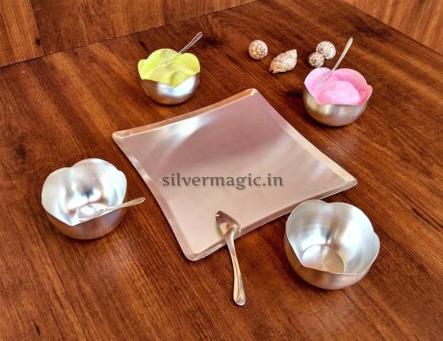 Square Size Silver Plated Ice Cream Set from Silver Magic Products