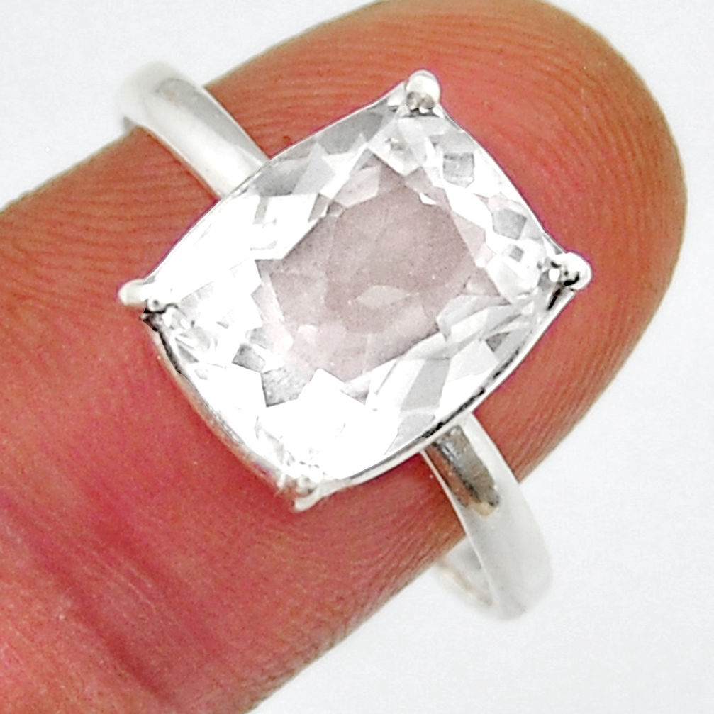 4.89cts faceted natural white pollucite octagan 925 silver ring  from Gemexi