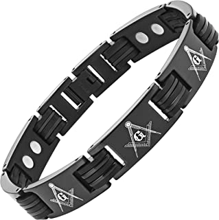 MasonicMan Men's Black Titanium Masonic Freemasonry Bracelet Adjustable in Gift Box