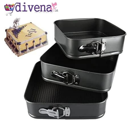 3 PCs Non-Stick Baking Spring Form Square Cake Tin Tray Pan Mould Cake Tools - Divena In from Divena Cake Tools & Molds