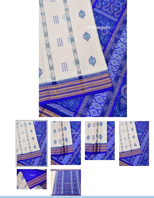 Devi Saraswati - Bomkai plus Ikat cotton Saree from Urmi Weaves
