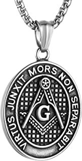 HZMAN Stainless Steel Masonic Necklace Freemason All Seeing Eye Double Sided Pendant for Men 