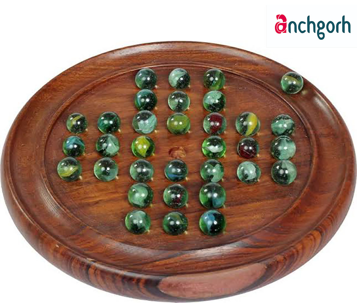 Anchgorh Sheesham Wooden Solitaire Board Games with Glass Marbles for Kids Brain Development from Anchgorh