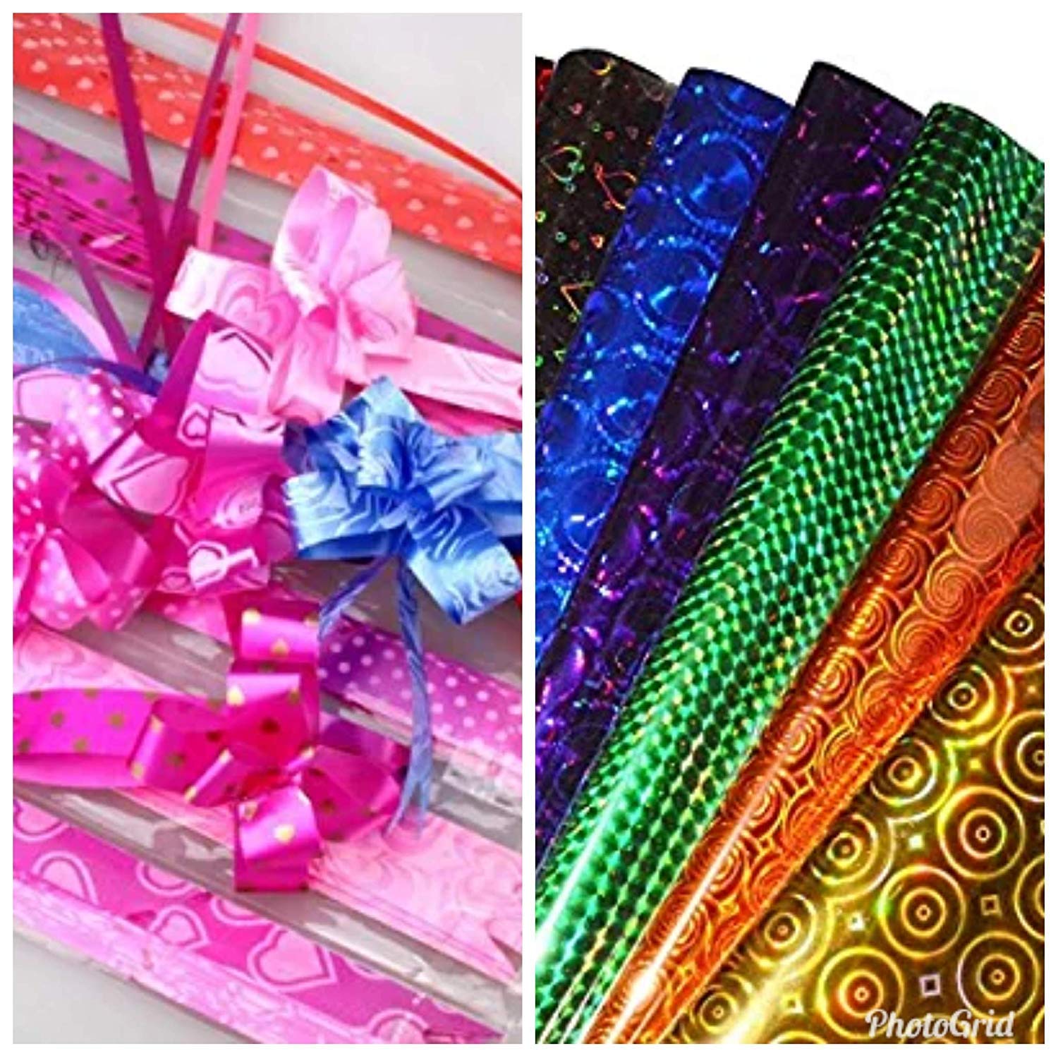 20 Pieces Gift Wrapping Paper Plastic Roll Sheets XL Size, 20 Flower Ribbons Combo- Multi Color From KriShiv Decorations