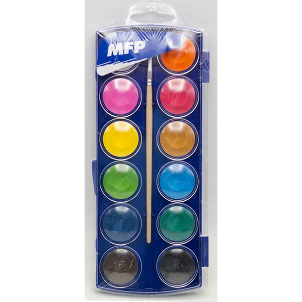 12 COLORS WATER COLOR CAKE SET (3 CM) WITH 1PC BRUSH, MFP from Sangyug Enterprises Limited